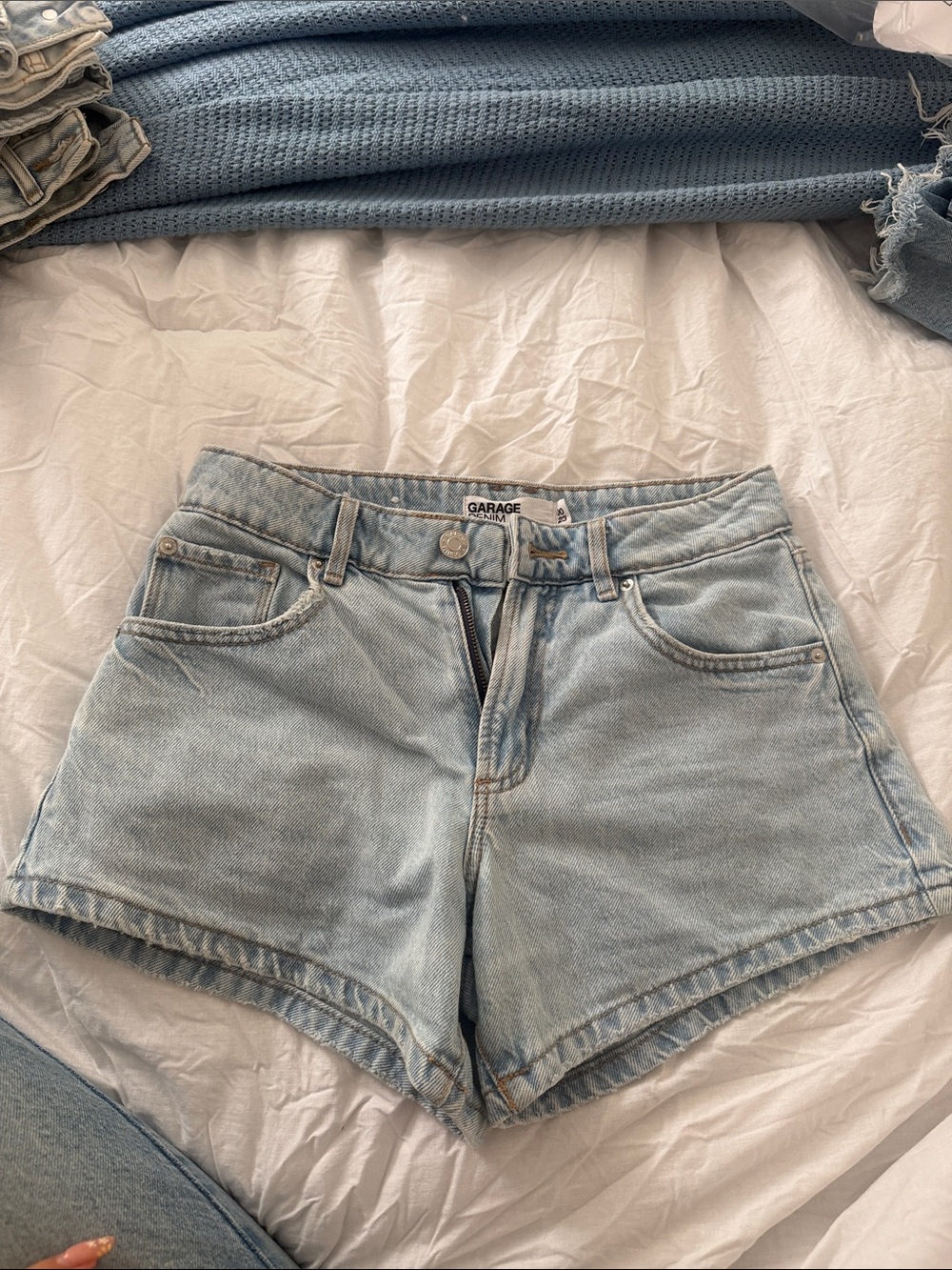 Garage Light Wash Denim High-Rise Shorts